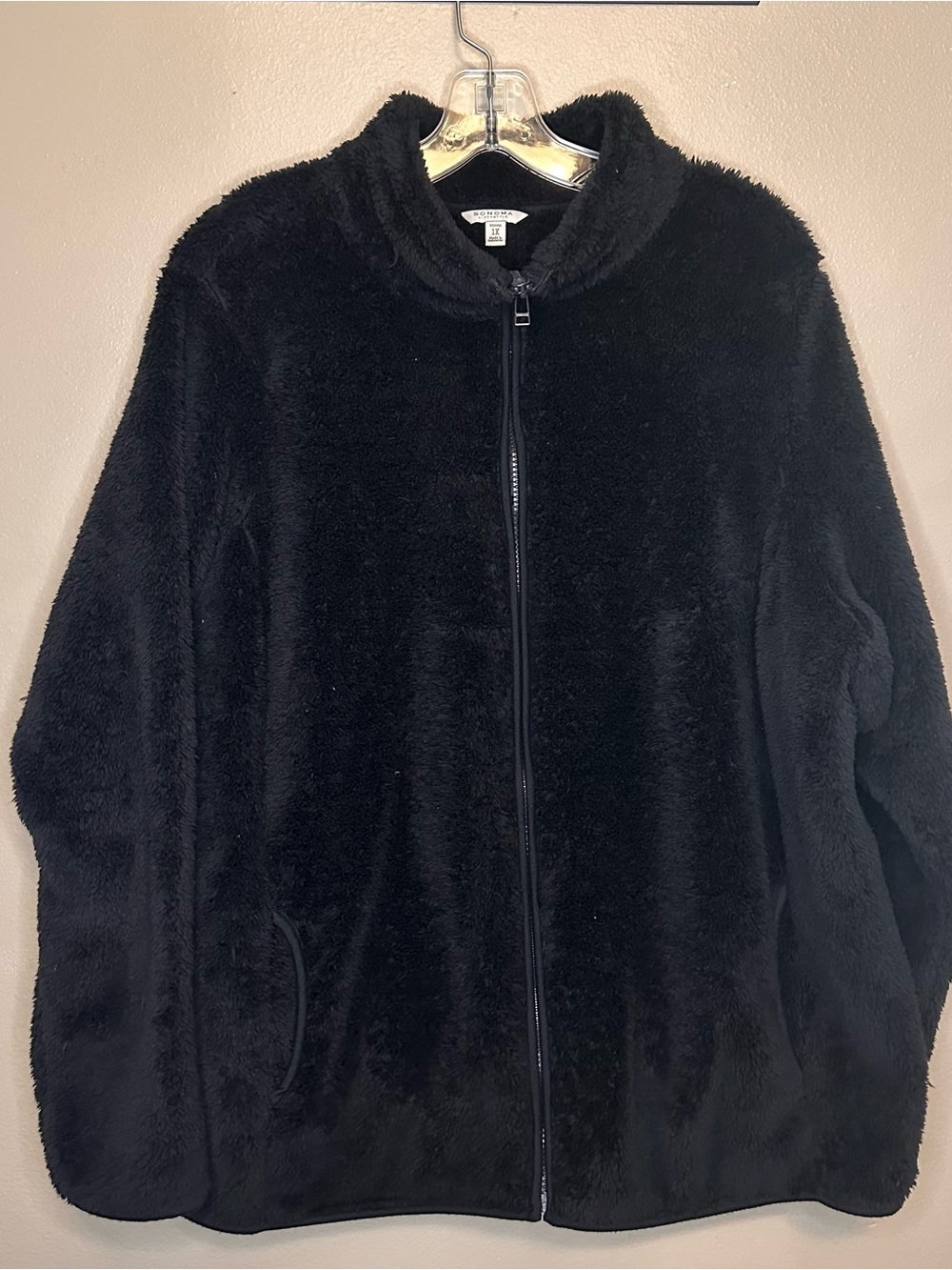 Sonoma Black Plush Zip-Up Jacket